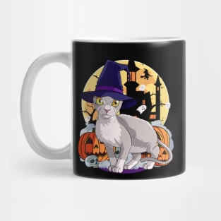 Devon Rex Cat Funny Halloween Witch Pumpkin Mug